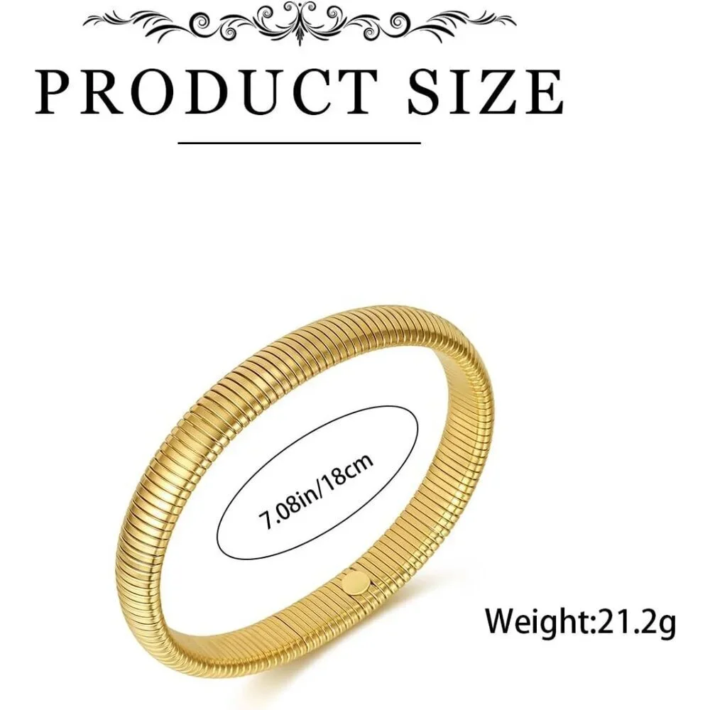 14K Gold Plated Stainless Steel Bangle Bracelets for Women Elegant Chunky